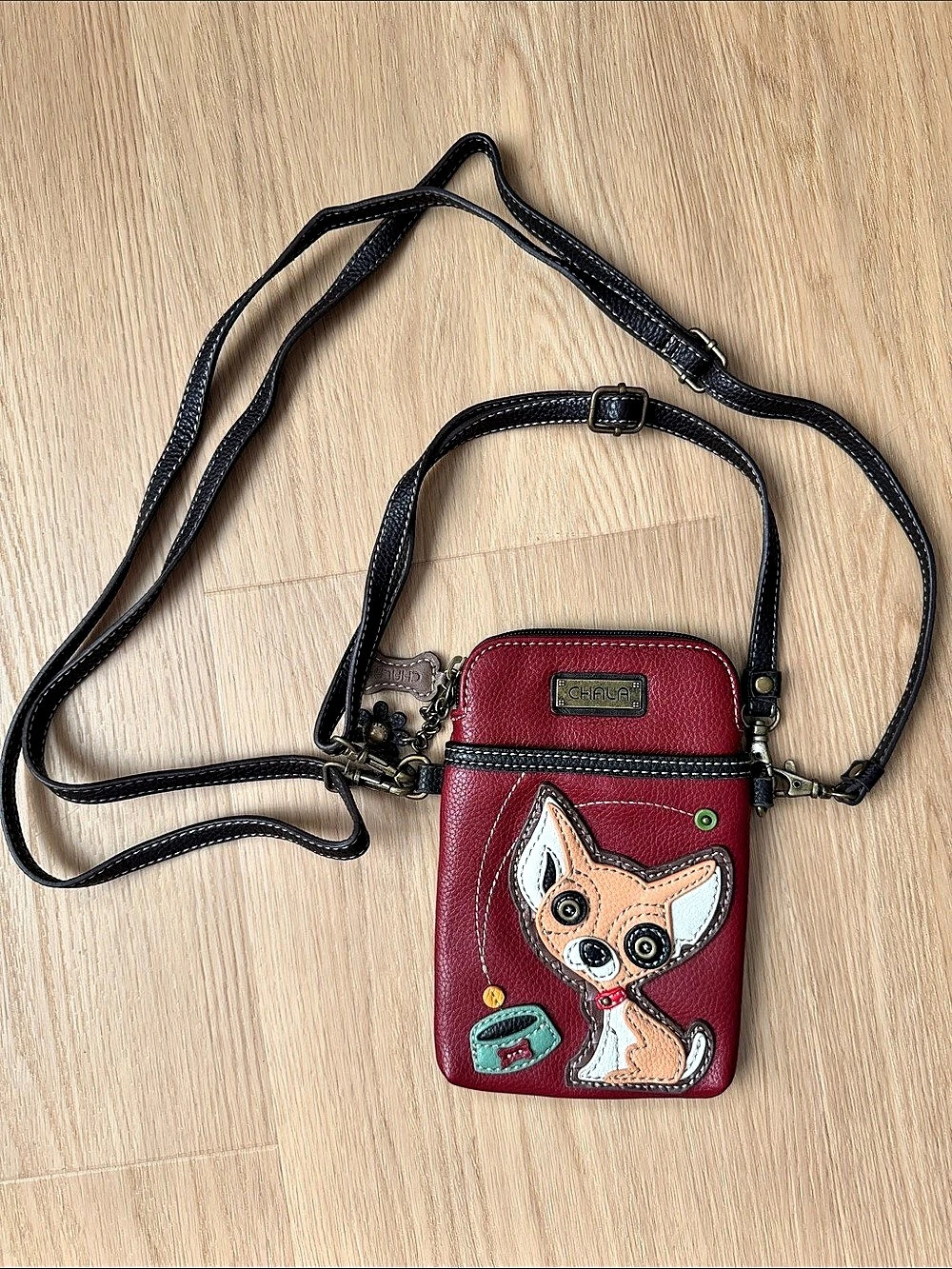 Chala Cell Phone Crossbody / Chihuahua Bag Red & Brown